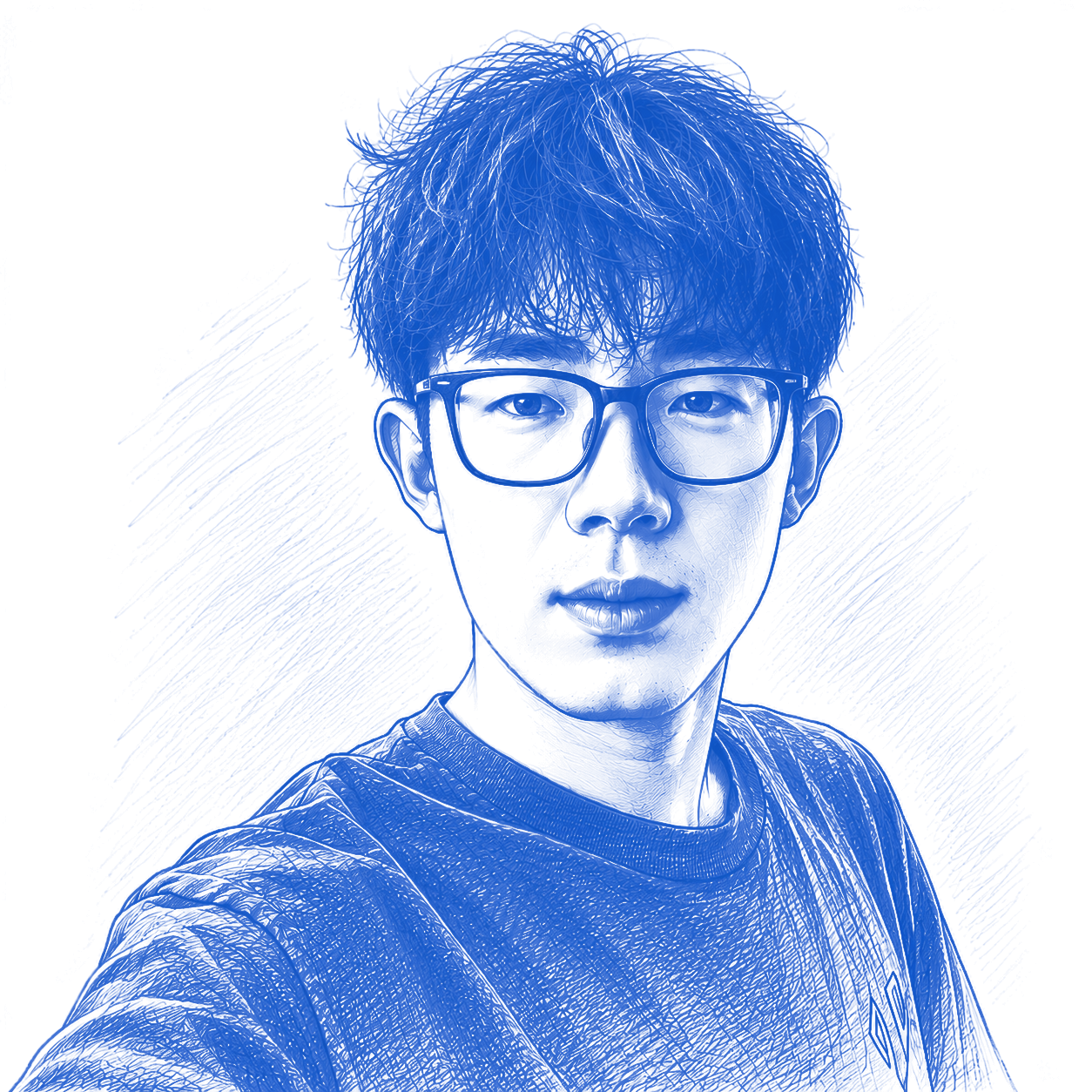 Blue sketch portrait of Wenbo